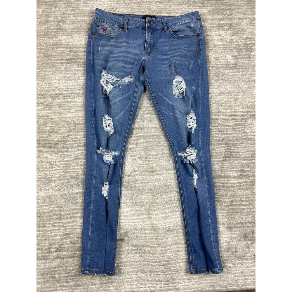 Red Jeans NYC Skinny Jeans Womens 13/14 Blue Distressed Shredded Stretch Denim‎